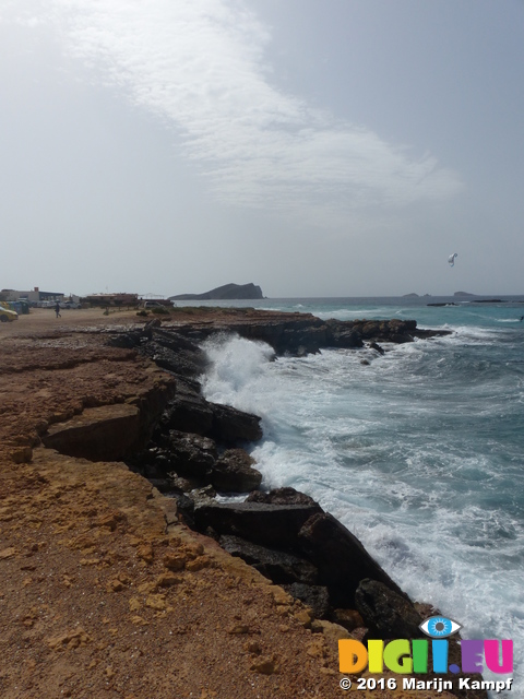 FZ028294 Waves splashing against island by Cala Compte